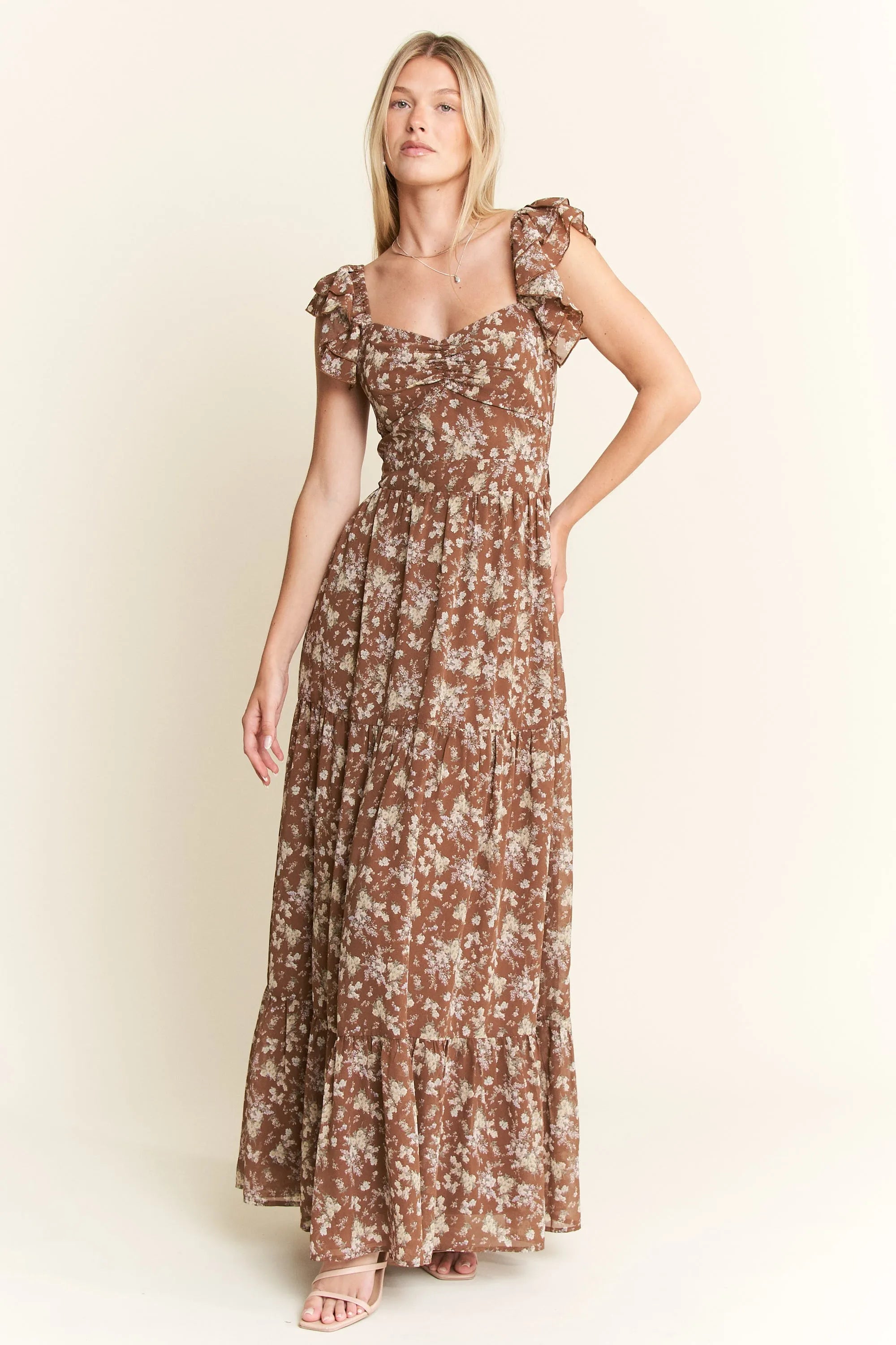 Jade By Jane Boho Chic Vintage Floral Maxi Dress – Romantic Tiered Ruffle Garden Gown - NeoKira Unlimited