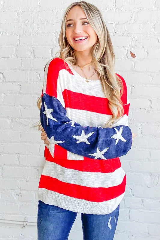 And The Why American Flag Long Sleeve Sweater - NeoKira Unlimited