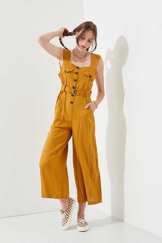 Jade By Jane Sleeveless Square Neck Button Down Ankle Jumpsuit Jumpsuits Jade By Jane   