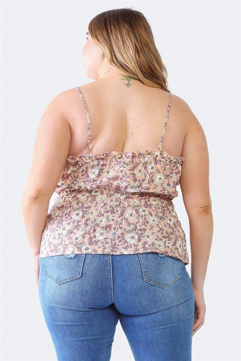 Zenobia Plus Size Frill Floral Square Neck Cami Cami Trendsi   