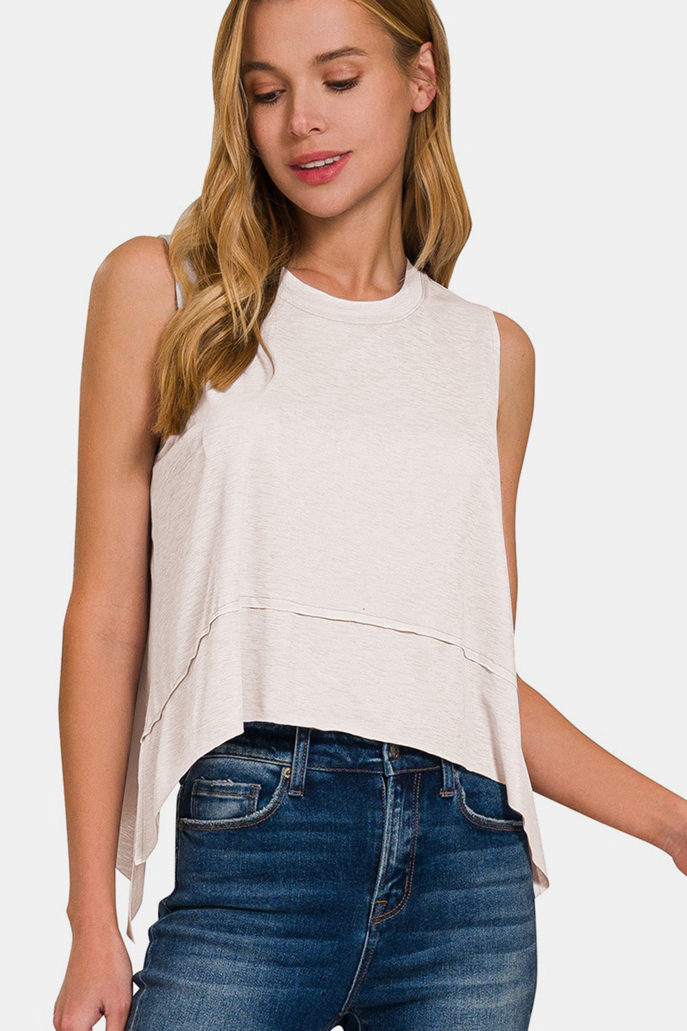 Zenana Slit High-Low Round Neck Tank Top Trendsi   