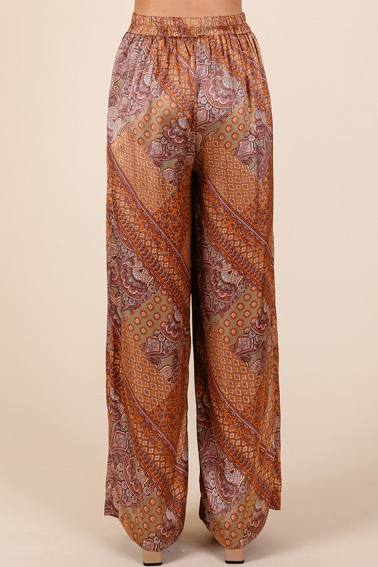 Mittoshop Paisley Patchwork Print Satin Wide Leg Pants - NeoKira Unlimited