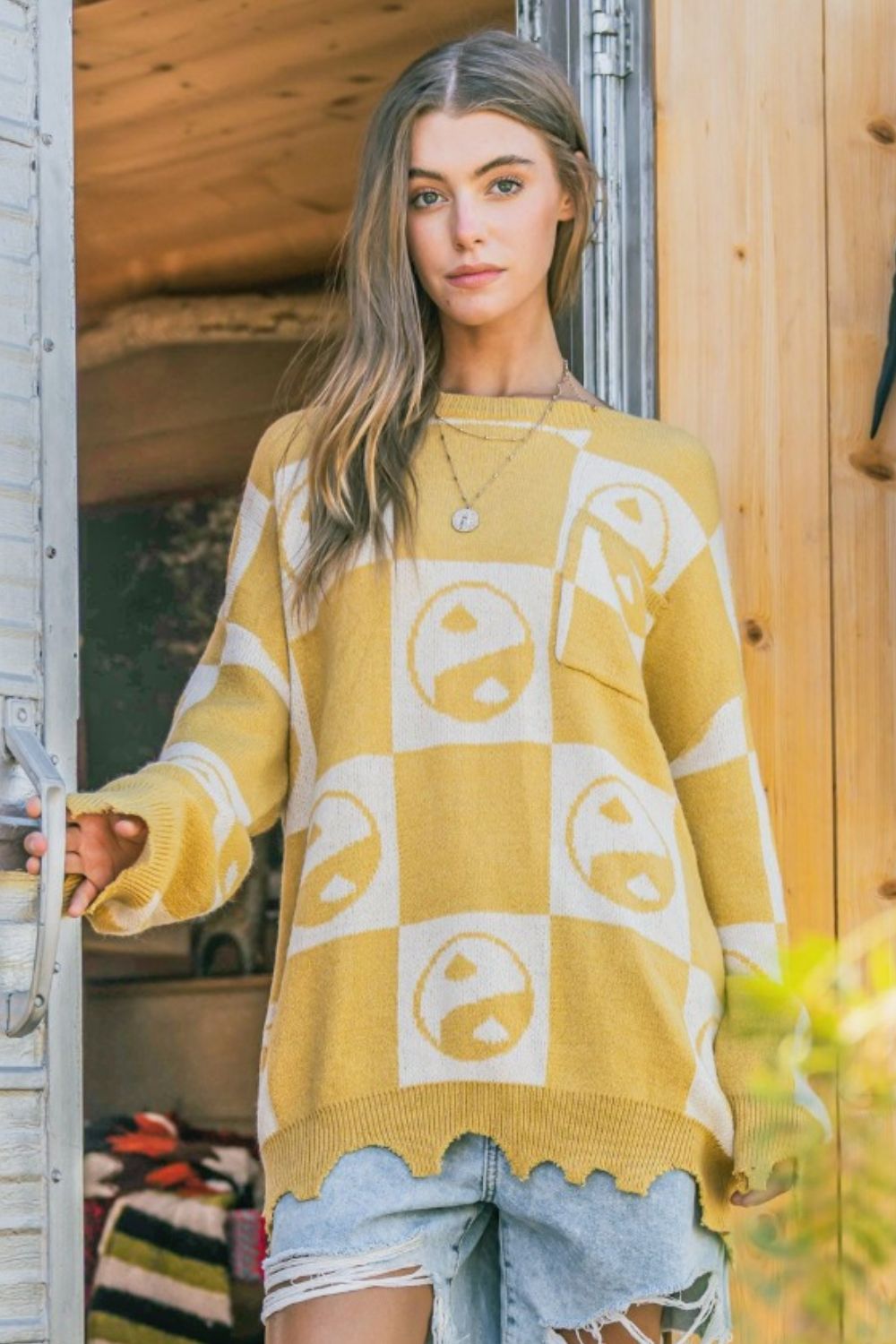 And The Why Checkerboard Sweater with Yin Yang Pattern - NeoKira Unlimited