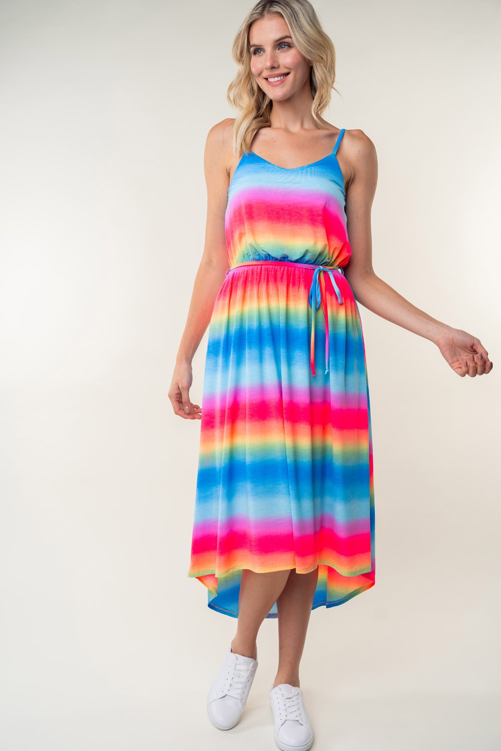 White Birch Full Size Ombre Striped Midi Cami Dress - NeoKira Unlimited