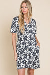 BOMBOM Floral Button Down Mini Dress Mini Dress Trendsi   