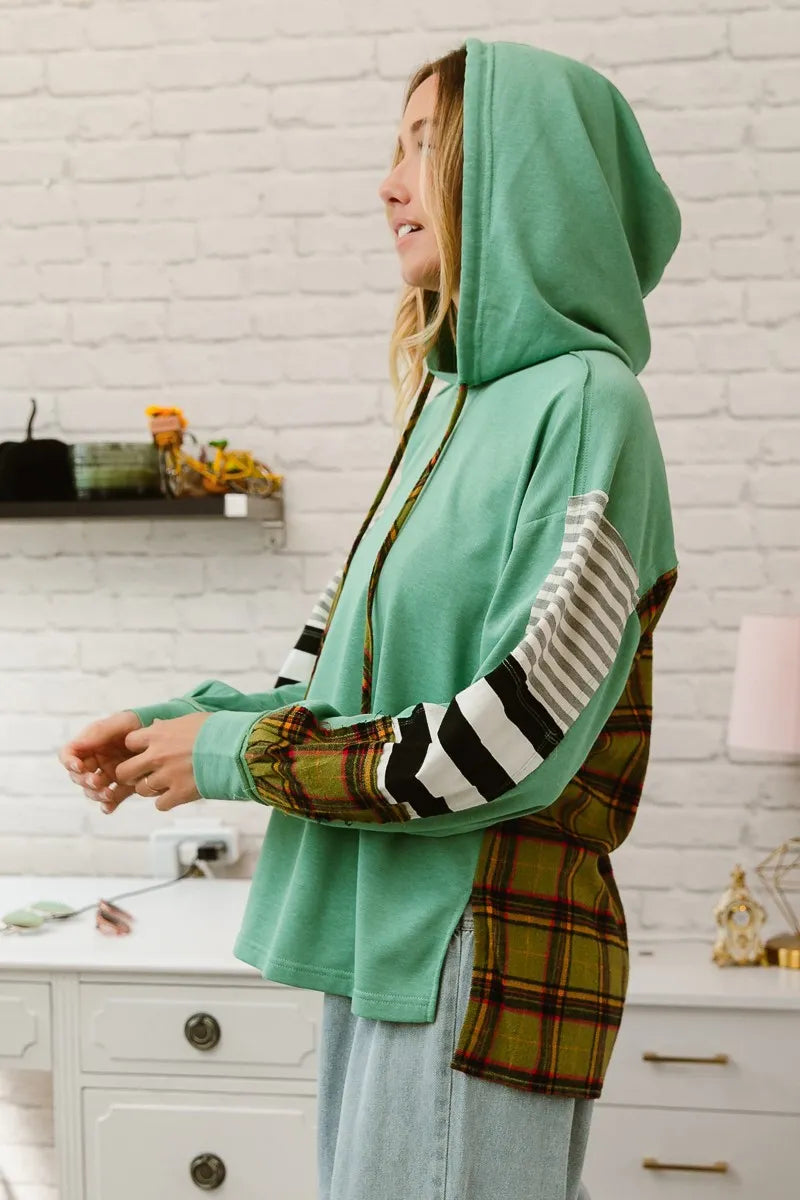BiBi Plaid With Stripes Mix Match French Terry Hoodie - NeoKira Unlimited