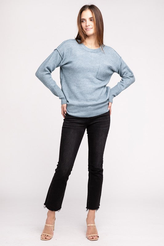 ZENANA Melange Hi-Low Hem Round Neck Sweater - NeoKira Unlimited