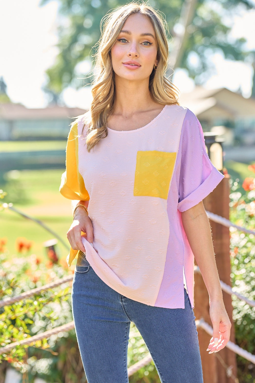 Hailey & Co Full Size Color Block Short Sleeve Top - NeoKira Unlimited