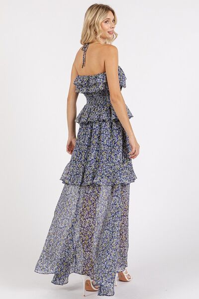 Mittoshop Ruffled Smocked Floral Halter Neck Maxi Dress - NeoKira Unlimited