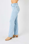 Judy Blue Full Size High Waist Distressed Straight Jeans Jeans Trendsi   