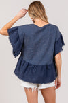 SAGE + FIG Ruffle Sleeve Washed Short Sleeve Blouse Blouse Trendsi   