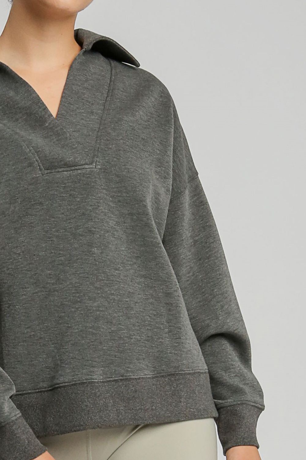 Umgee Johnny Collar Dropped Shoulder Sweatshirt - NeoKira Unlimited