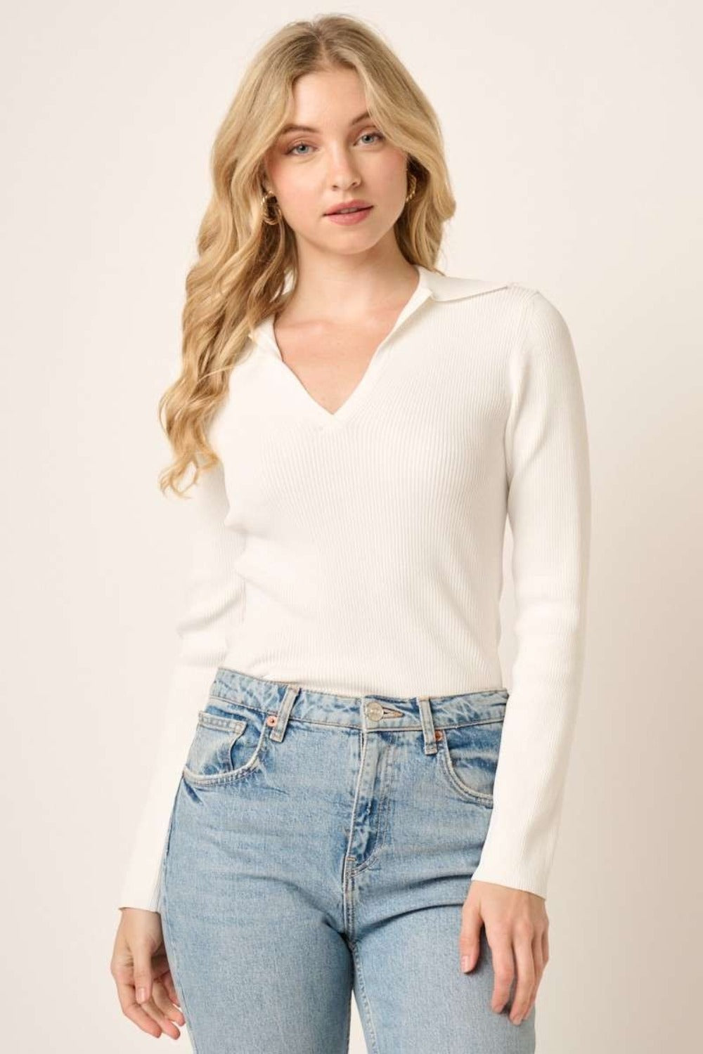 Mittoshop Polo Long Sleeve Ribbed Knit Top - NeoKira Unlimited