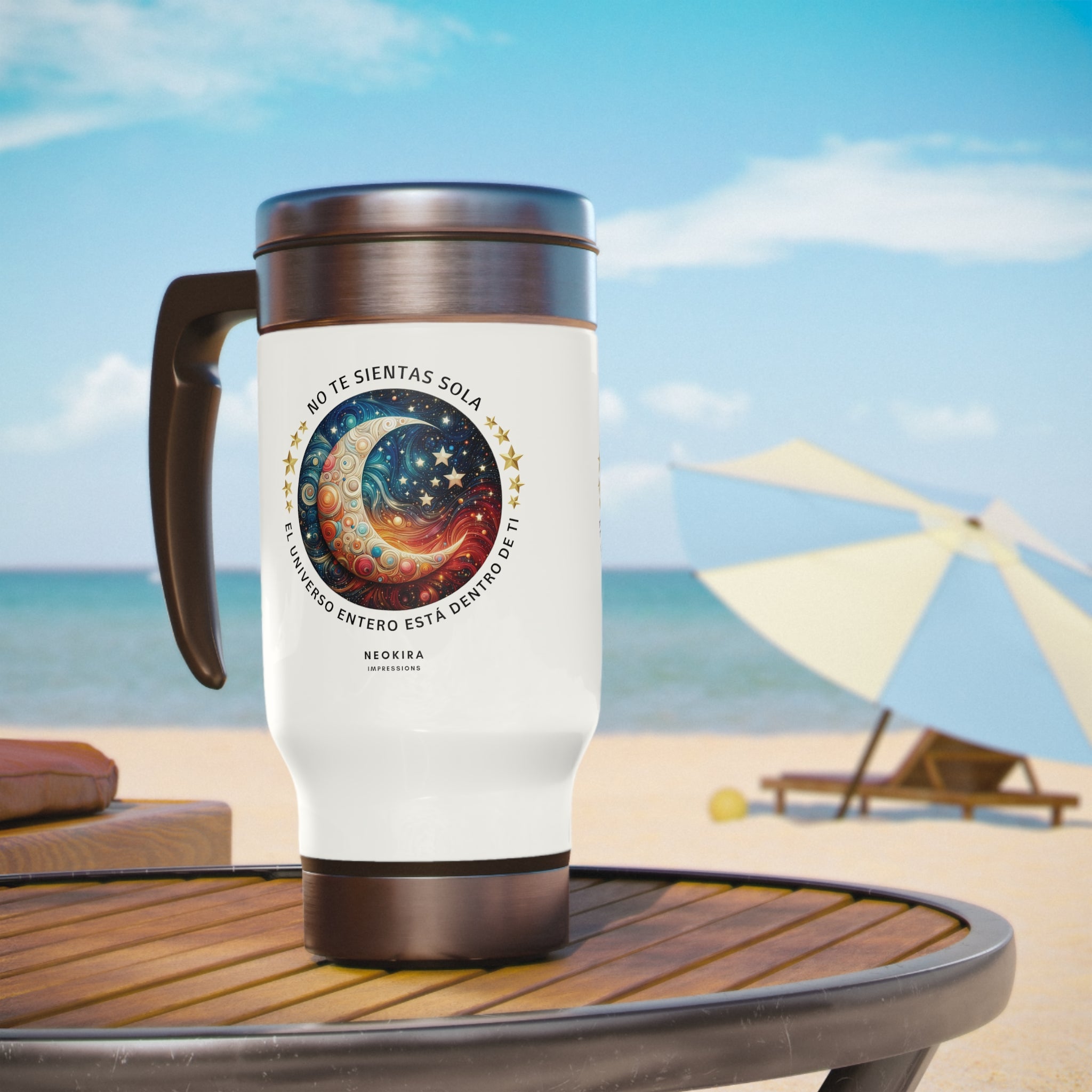 EL UNIVERSO ESTA DENTRO DE TI Stainless Steel Travel Mug with Handle, 14oz Stainless Steel Mug Printify   