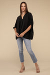 Woven Airflow V-Neck Puff Half Sleeve Top Top ZENANA   