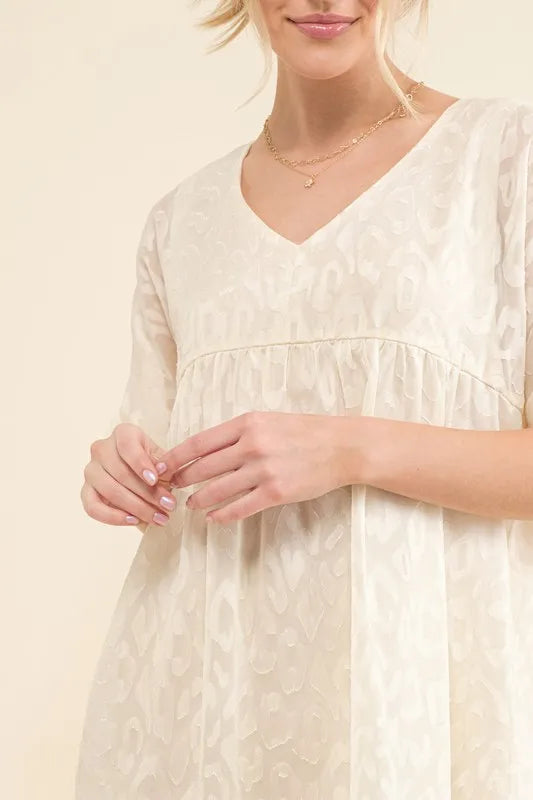 And The Why Woven Leopard Baby Doll Roll-Sleeve Casual Dress - NeoKira Unlimited