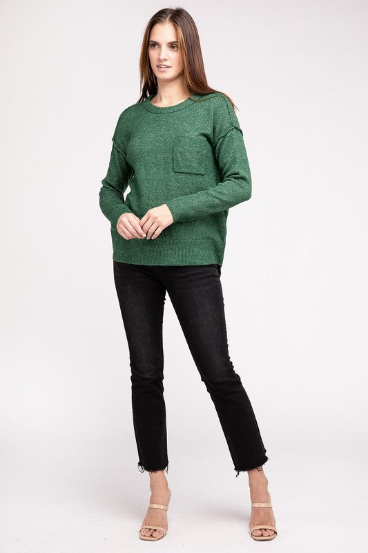 ZENANA Melange Hi-Low Hem Round Neck Sweater - NeoKira Unlimited