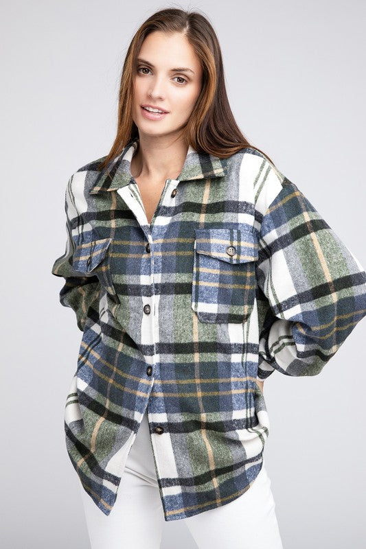 BiBi Textured Shirts With Big Checkered Point Shirt BiBi OLIVE MULTI S 