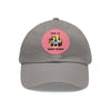 TIME TO WINE DOWN Dad Hat with Leather Patch (Round) Caps Printify Grey / Pink patch Circle One size