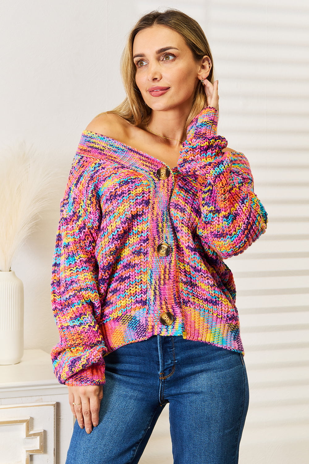 Angel Wings Woven Right V-Neck Long Sleeve Cardigan - NeoKira Unlimited
