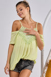 BiBi Front Crochet Lace Adjustable Strap Top Top Trendsi Lime S 