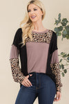 Celeste Full Size Leopard Color Block Exposed Seam T-Shirt T-Shirt Trendsi   