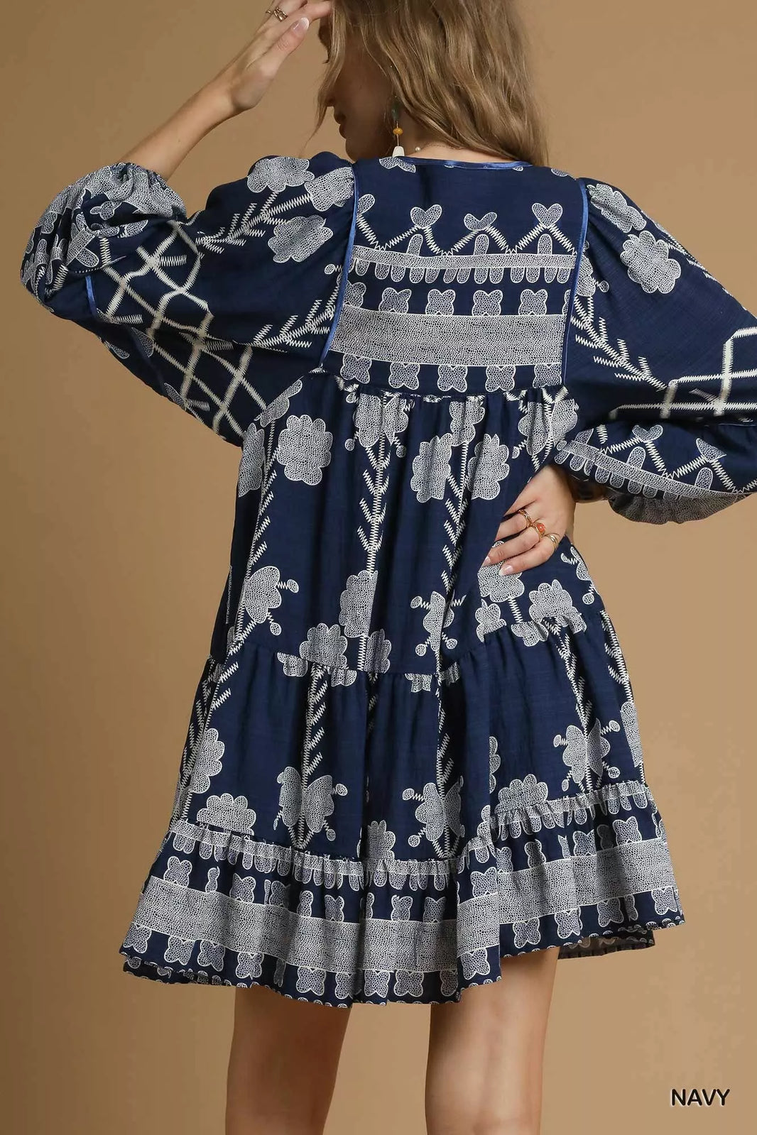 Umgee Tribal Print Dress With Tie Neck Boho Chic - NeoKira Unlimited