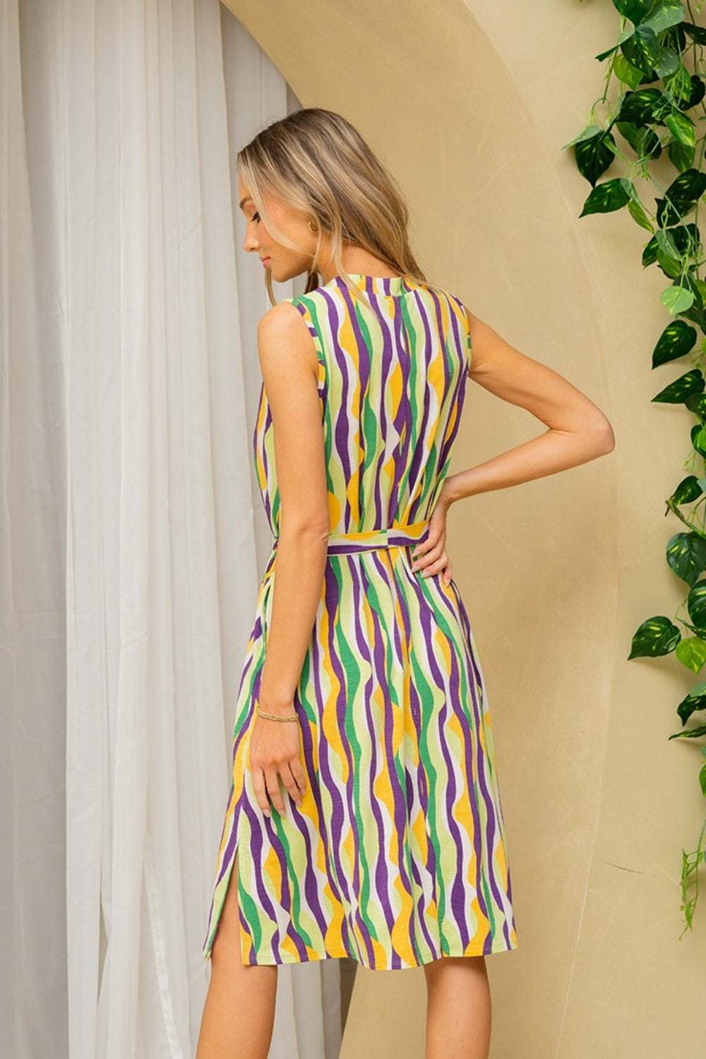 Sew In Love Full Size Stripe Tied Sleeveless Dress with Side Pockets - NeoKira Unlimited