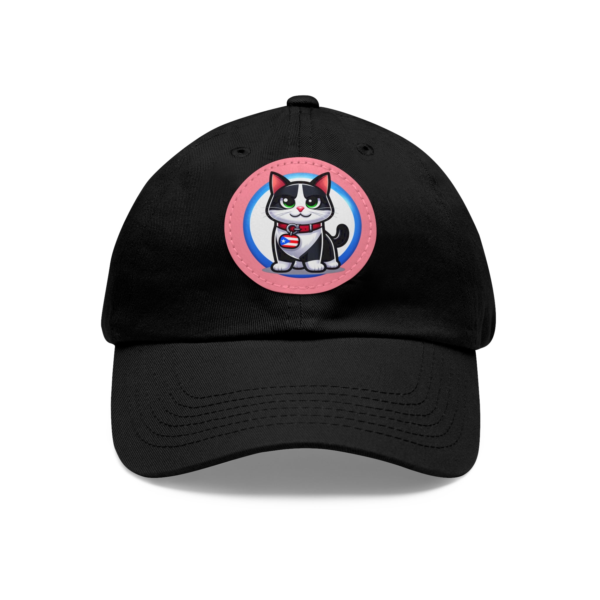 COOL TUXEDO CAT Dad Hat with Leather Patch (Round) Caps Printify Black / Pink patch Circle One size