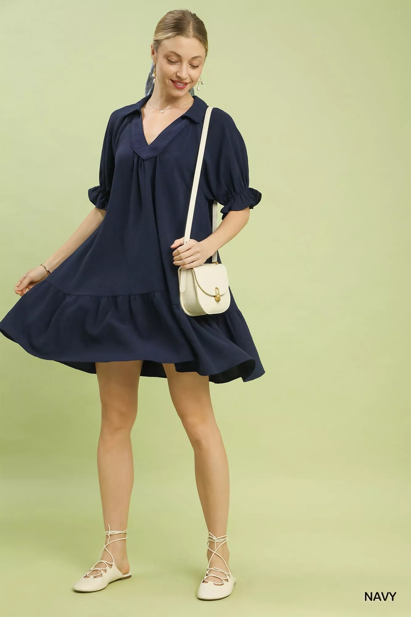 Umgee Tiered Puff Sleeve Babydoll Dress Casual Chic - NeoKira Unlimited