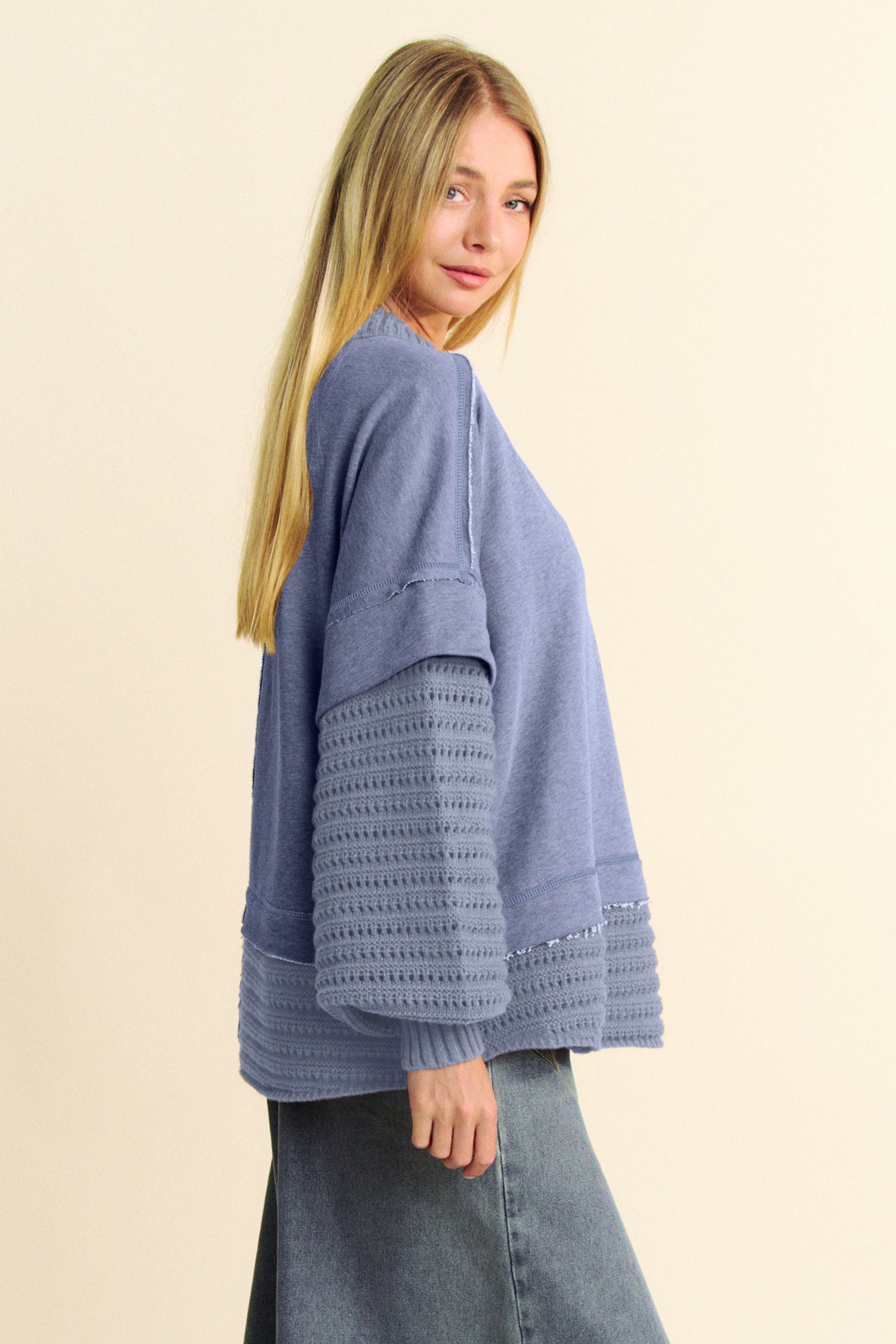 Davi & Dani Faux Layered Round Neck Sweater - NeoKira Unlimited