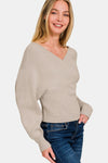 Zenana Cross Wrap Rib Long Sleeve Sweater Sweater Trendsi   