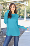 Basic Bae Full Size Round Neck Long Sleeve T-Shirt T-Shirt Trendsi Turquoise 3XL 