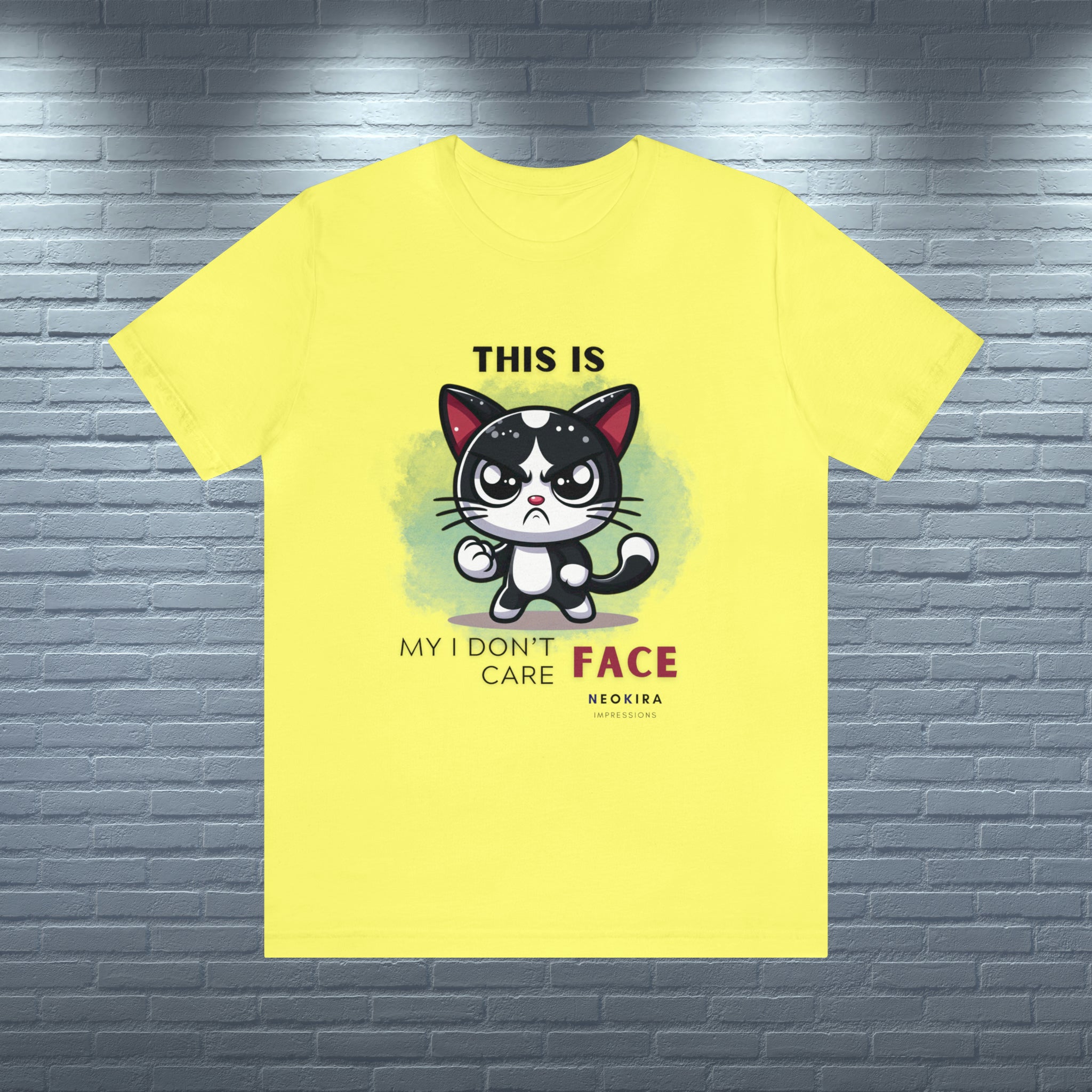 THIS IS MY I DON'T CARE FACE Unisex Jersey Short Sleeve Tee T-Shirt Printify Yellow XS 
