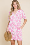 BOMBOM Floral Button Down Mini Dress Mini Dress Trendsi   