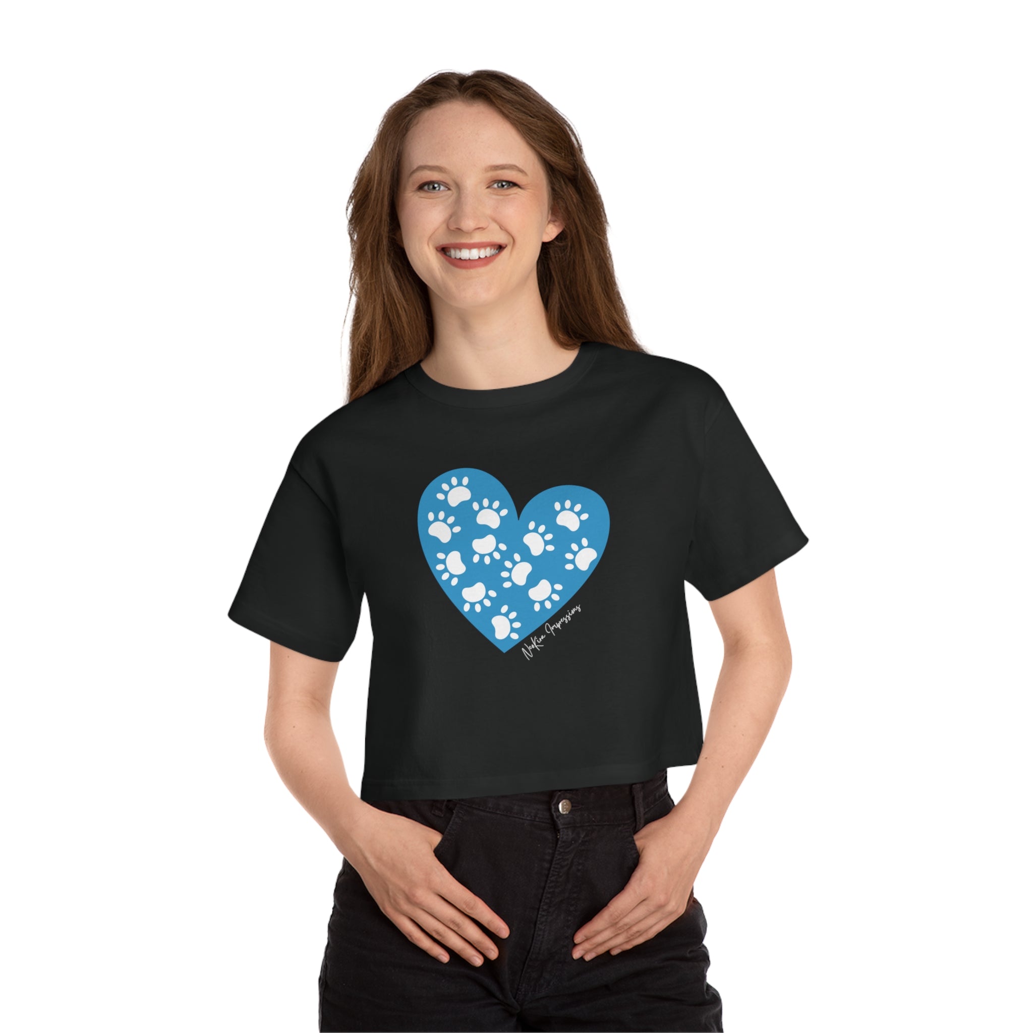 BLUE HEART PAWS... Champion Women's Heritage Cropped T-Shirt Crop Tee Printify   