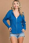 Culture Code Full Size Ribbed Zip Up Drawstring Hooded Jacket Hoodie Trendsi Blue Teal S 