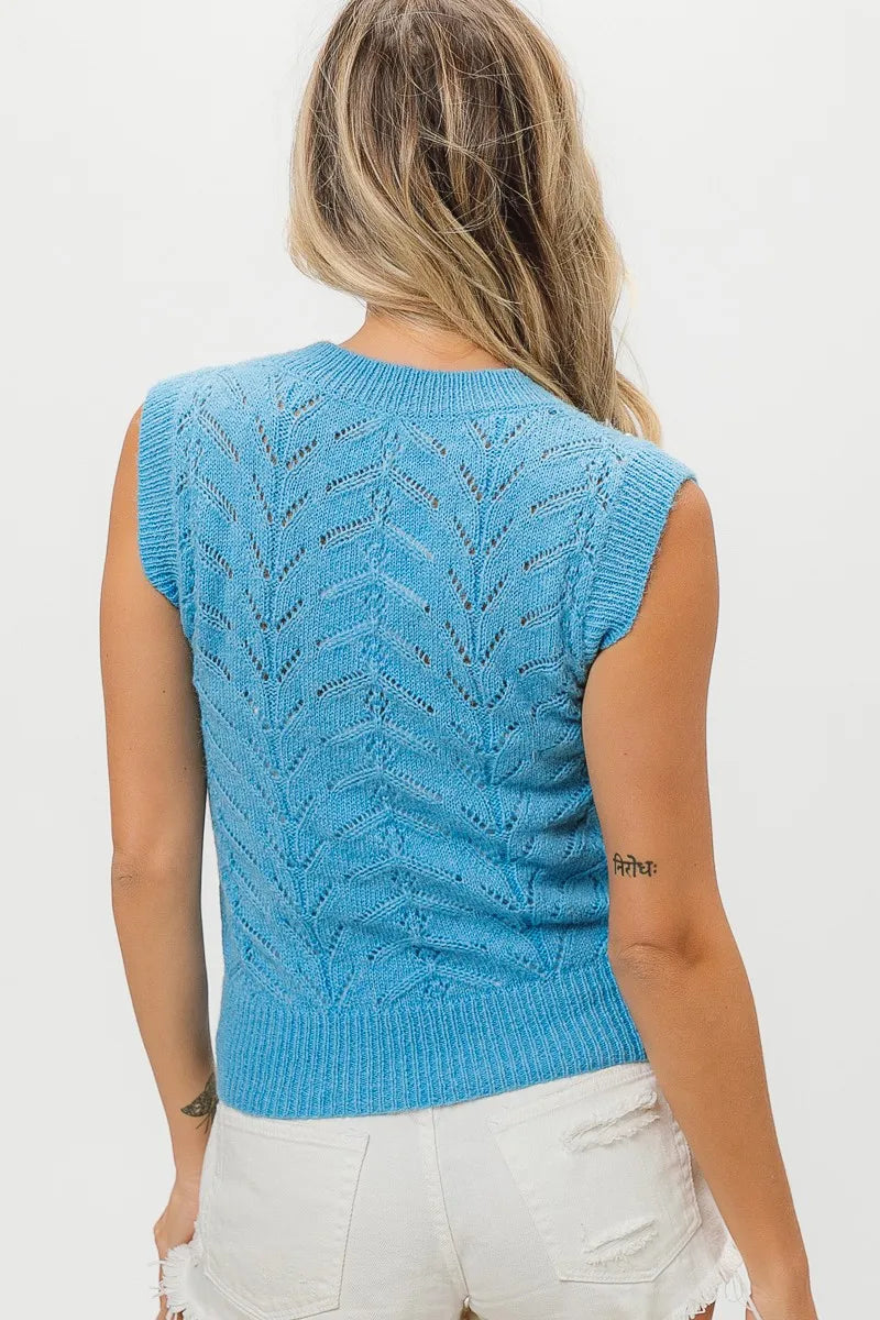 BiBi Chevron Pointelle Pearl Knit Top - NeoKira Unlimited