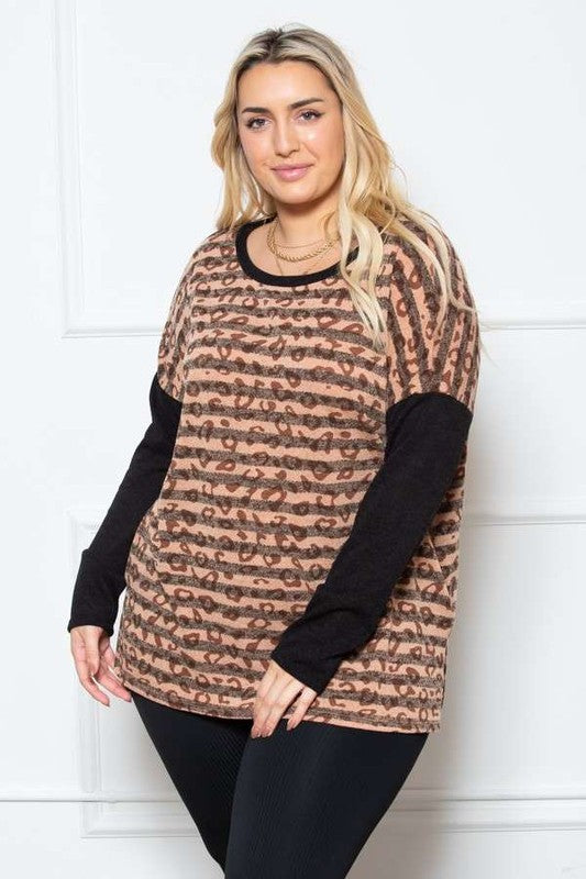 Jade By Jane Plus Size Statement Long Sleeve Top | Animal Print Casual Chic - NeoKira Unlimited
