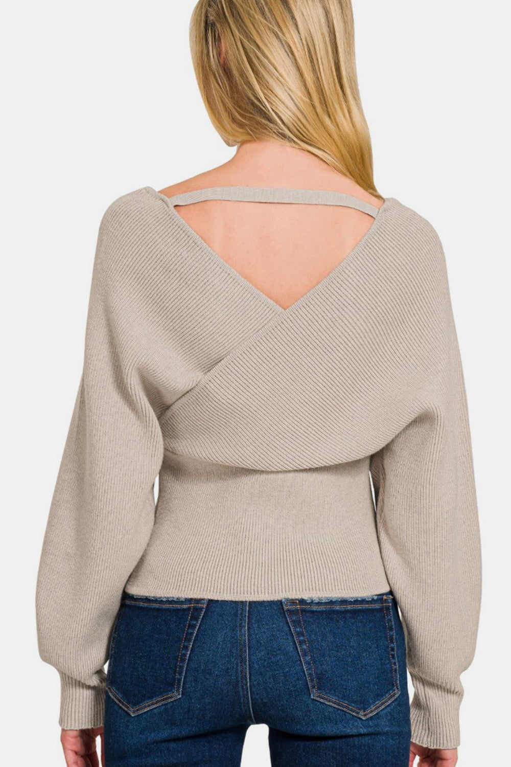 Zenana Cross Wrap Rib Long Sleeve Sweater - NeoKira Unlimited