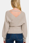 Zenana Cross Wrap Rib Long Sleeve Sweater Sweater Trendsi   