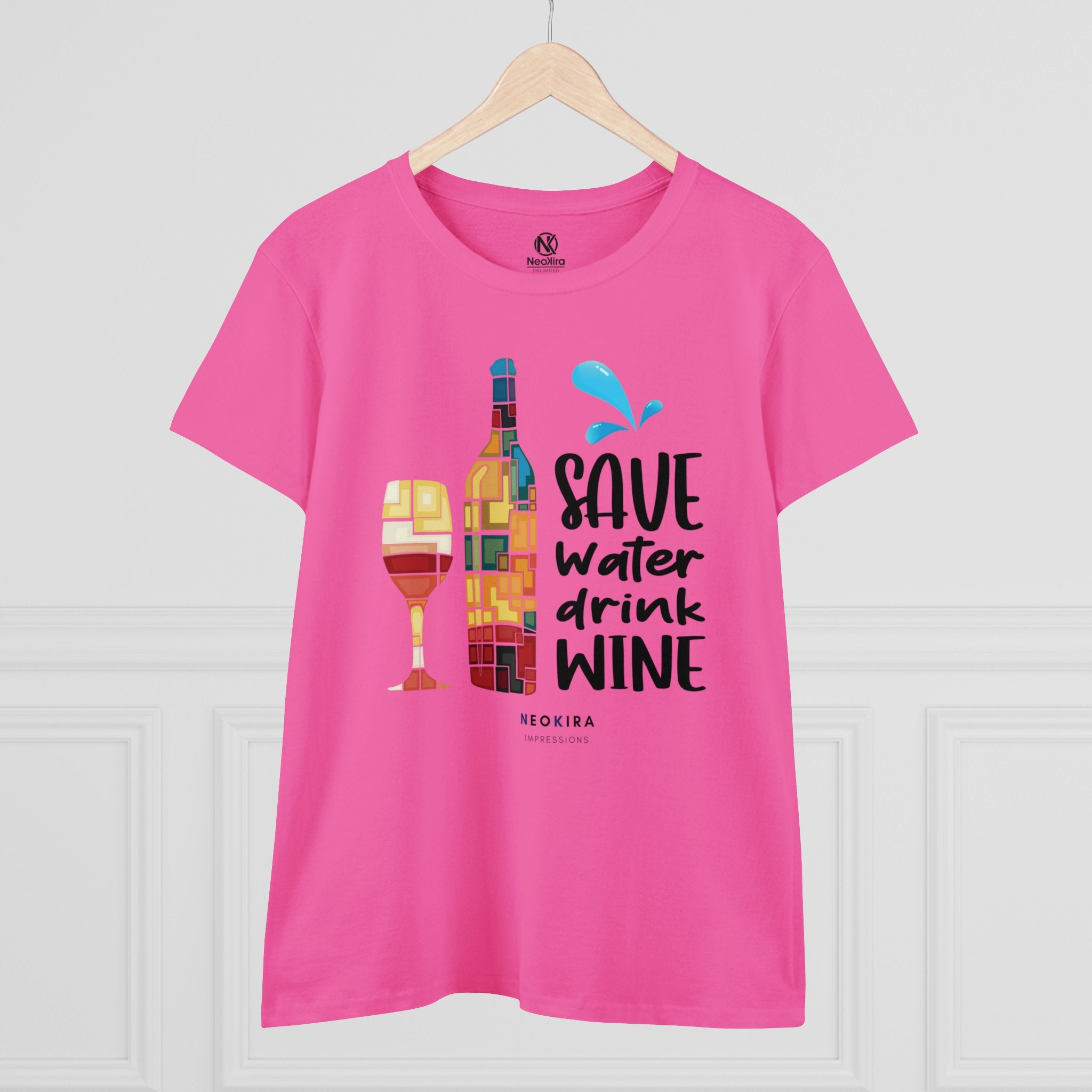 SAVE WATER DRINK WINE Women's Midweight Cotton Tee T-Shirt Printify   