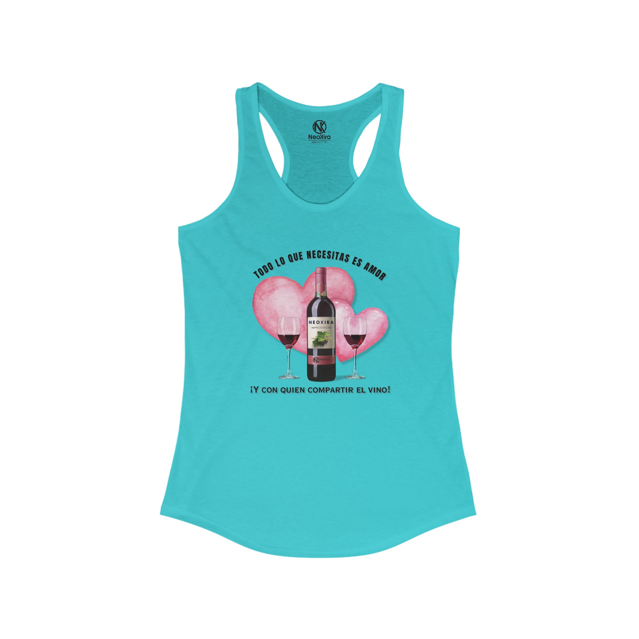 TODO LO QUE NECESITAS ES AMOR...Women's Ideal Racerback Tank Tank Top Printify XS Solid Tahiti Blue 