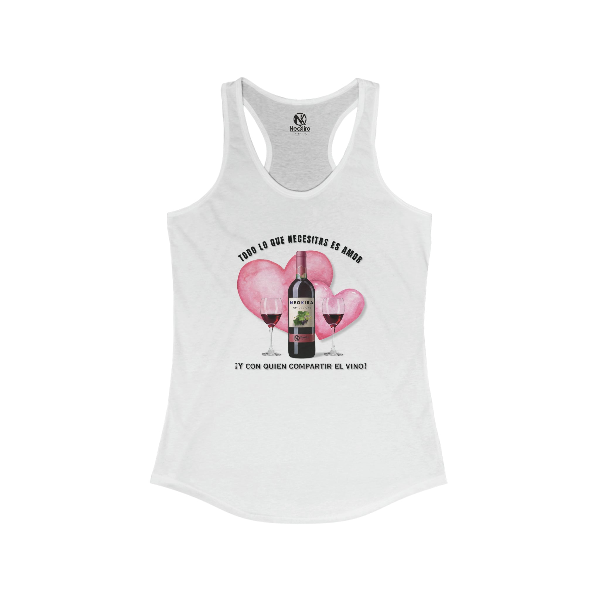 TODO LO QUE NECESITAS ES AMOR...Women's Ideal Racerback Tank Tank Top Printify XS Solid White 