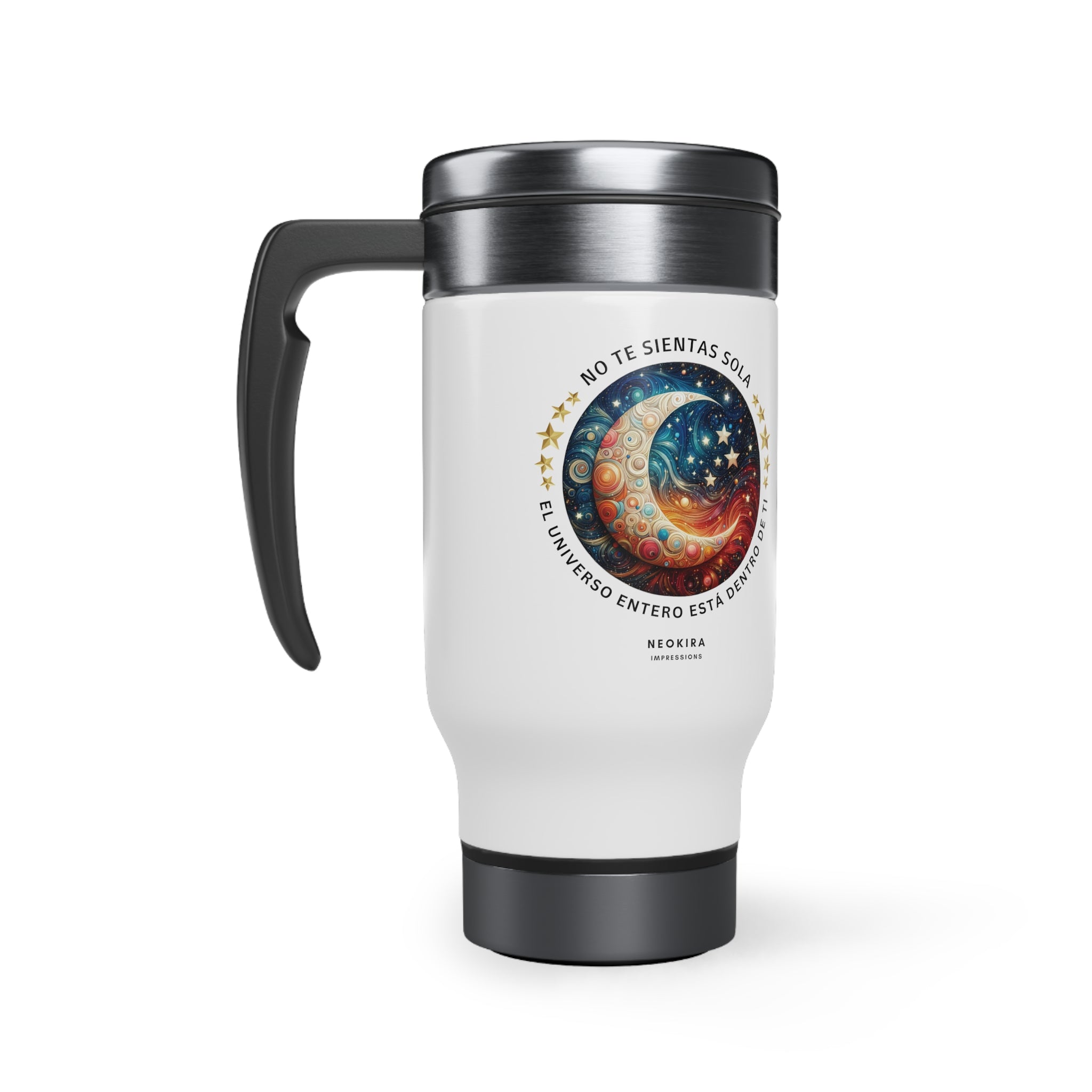 EL UNIVERSO ESTA DENTRO DE TI Stainless Steel Travel Mug with Handle, 14oz Stainless Steel Mug Printify   