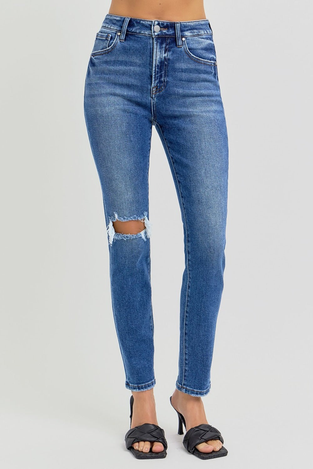 RISEN Full Size High Rise Ankle Skinny Knee Distressed Jeans - NeoKira Unlimited