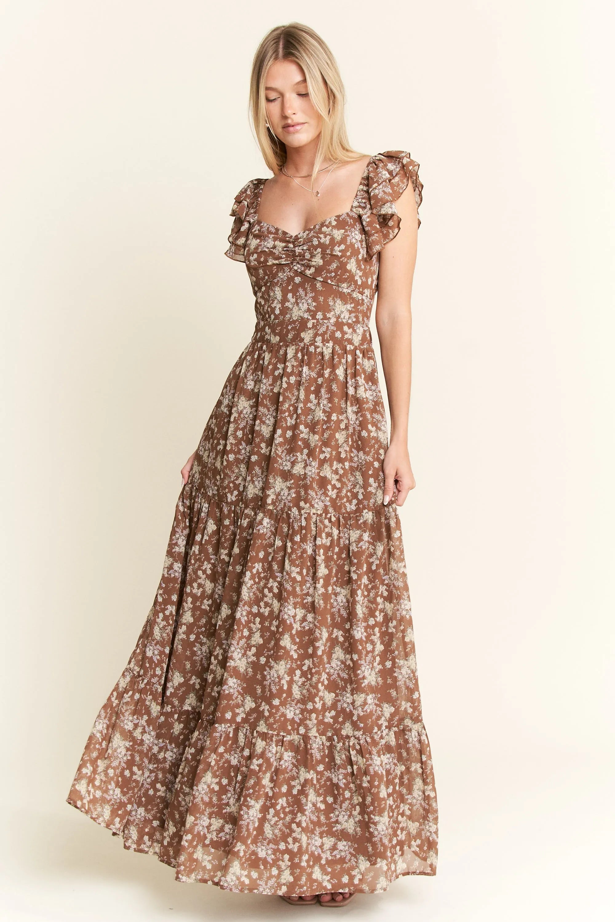 Jade By Jane Boho Chic Vintage Floral Maxi Dress – Romantic Tiered Ruffle Garden Gown - NeoKira Unlimited