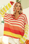 BiBi Striped Color Block Hooded Knit Top Hooded Top Trendsi   