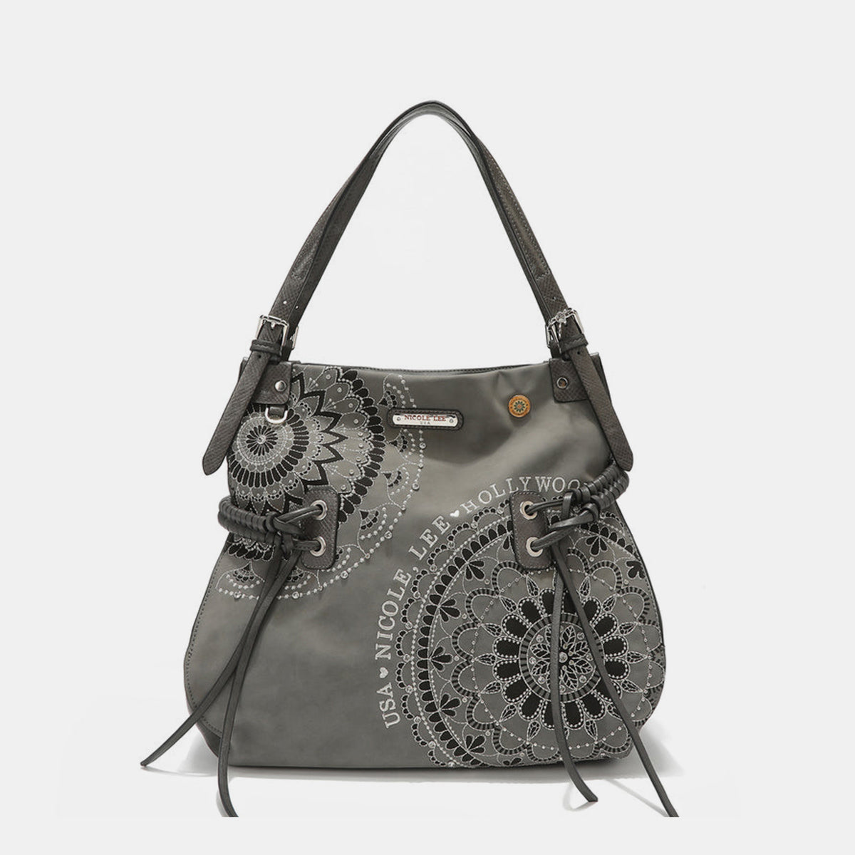 Nicole Lee USA Side Braided Tassel Inlaid Rhinestone Embroidery Hobo Bag Hobo Bag Trendsi Gray One Size 