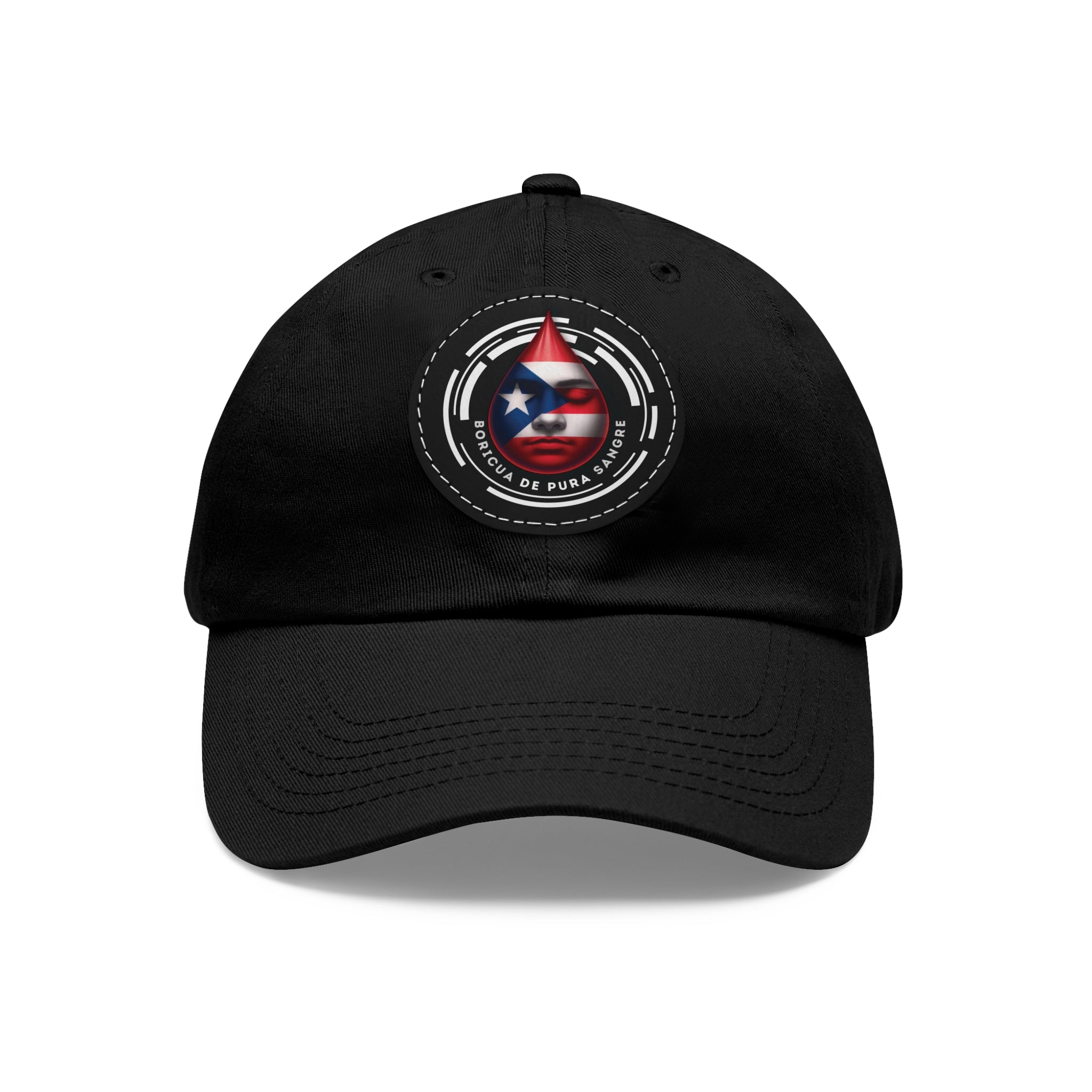 BORICUA DE PURA SANGRE Dad Hat with Leather Patch (Round) Caps Printify Black / Black patch Circle One size